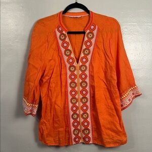 Boden woman's white embroidered 3/4
Sleeve orange
